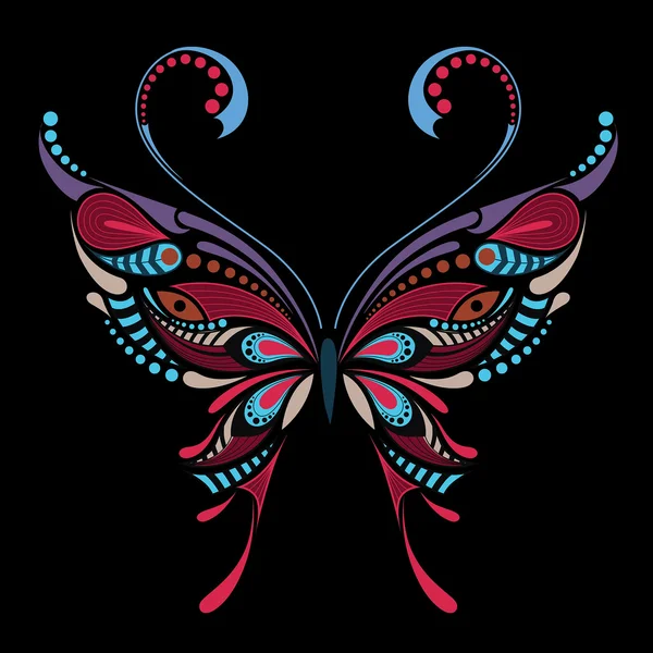 Έγχρωμη πεταλούδα με μοτίβο. Αφρικανική/ινδική/τοτέμ/σχέδιο τατουάζ. Μπορεί να χρησιμοποιηθεί για το σχεδιασμό ενός t-shirt, τσάντα, καρτ ποστάλ και αφίσα. — Διανυσματικό Αρχείο