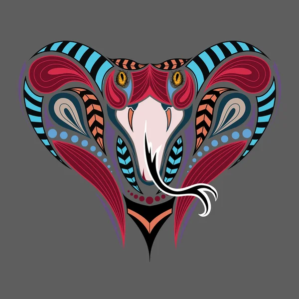 Cabeza de color modelado del rey Cobra. Diseño de tatuaje africano, indio. Se puede utilizar para el diseño de una camiseta, bolso, postal y póster . — Vector de stock