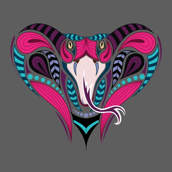 Cabeza de color modelado del rey Cobra. Diseño de tatuaje africano, indio. Se puede utilizar para el diseño de una camiseta, bolso, postal y póster . — Vector de stock