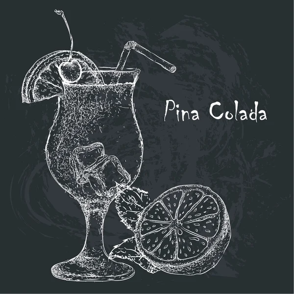 Hand gezogener Pina Colada Cocktail im Glas mit Limette. Vektorillustration — Stockvektor