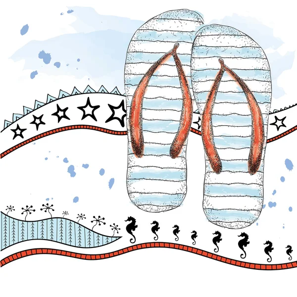 Boceto de zapatillas de playa. Zapatos de verano. Ilustración vectorial — Vector de stock