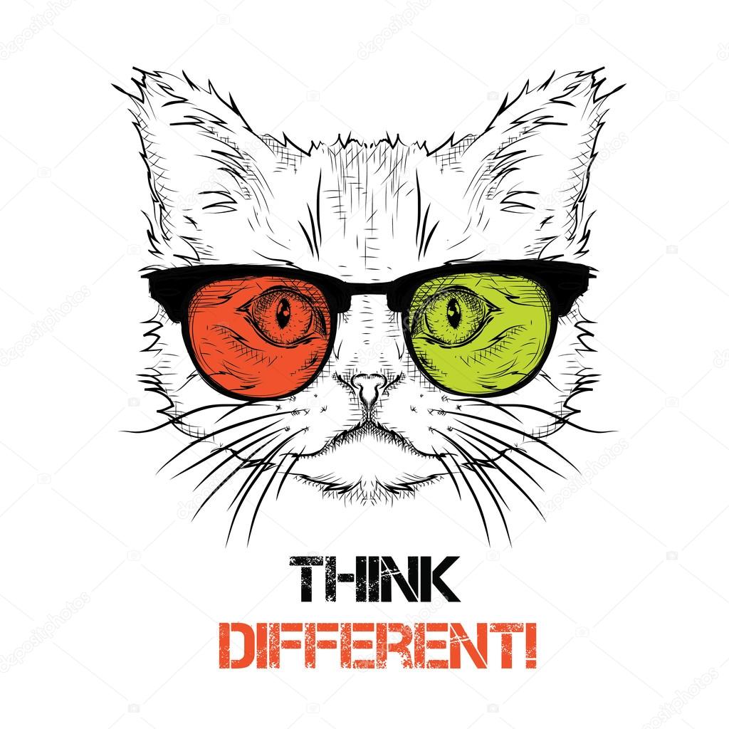 Ethnique main dessin tªte de chat dans les verres colorés Il peut ªtre utilisé pour