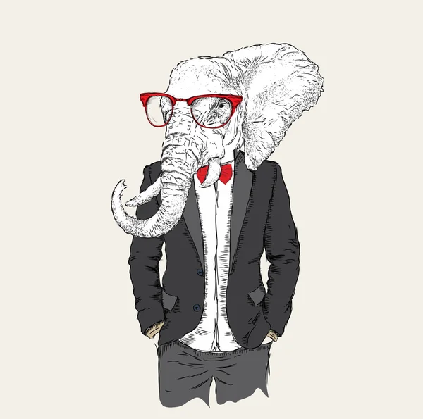 Ilustração de elefante hipster vestido com jaqueta, calças e suéter. Ilustração vetorial — Vetor de Stock