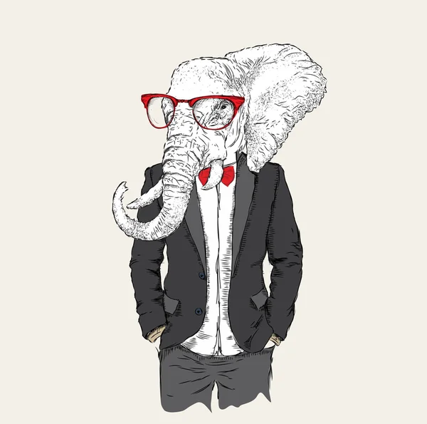 Ceket, pantolon ve kazak fil hipster resmi giyinmiş. Vektör çizim