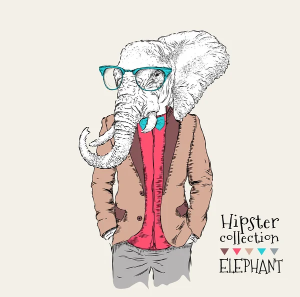 Ceket, pantolon ve kazak fil hipster resmi giyinmiş. Vektör çizim