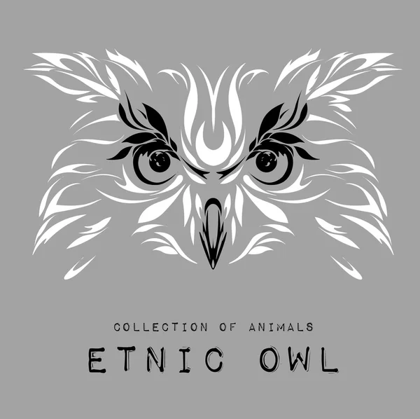 Etnische patronen witte hoofd van uil op de grijze achtergrond / Afrikaanse / Indische / totem / tattoo ontwerp. Gebruik voor afdrukken, posters, t-shirts. Vectorillustratie — Stockvector