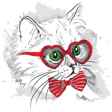 El cam ve bıyıklı kedi çizin. Vektör çizim