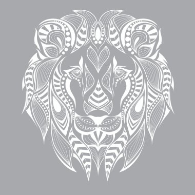 Bir aslan desenli renkli başkanı. Afrika / Hint / totem / dövme tasarım. Bir t-shirt, çanta, kartpostal ve poster tasarımı için kullanılabilir.