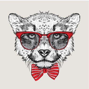 Image Portrait cheetah in the cravat and with glasses. Vector illustration. vector