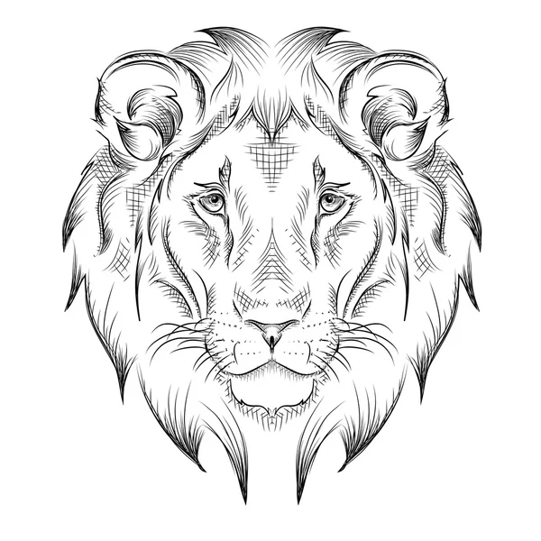 Main ethnique dessinant tête de lion. conception de totem / tatouage. Utilisez pour imprimer, affiches, t-shirts. Illustration vectorielle — Image vectorielle
