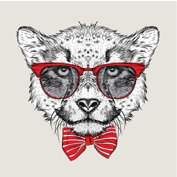 Obraz Portrét gepard nadzvednout a s brýlemi. Vektorové ilustrace. — Stockový vektor