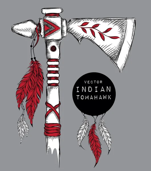 Otomahawk Indian asli. Senjata India. Ilustrasi vektor gambar tangan - Stok Vektor