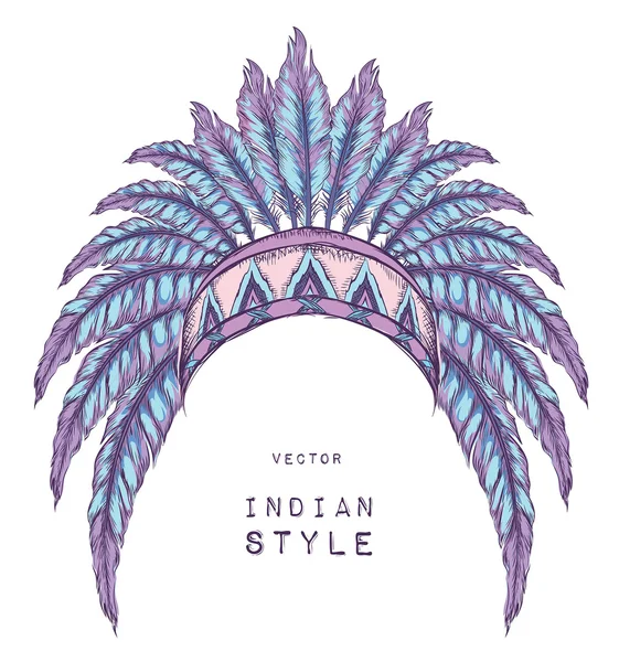 Native American Indian chief gekleurd. Rode en zwarte voorn. Indiase veren hoofdtooi van adelaar. — Stockvector