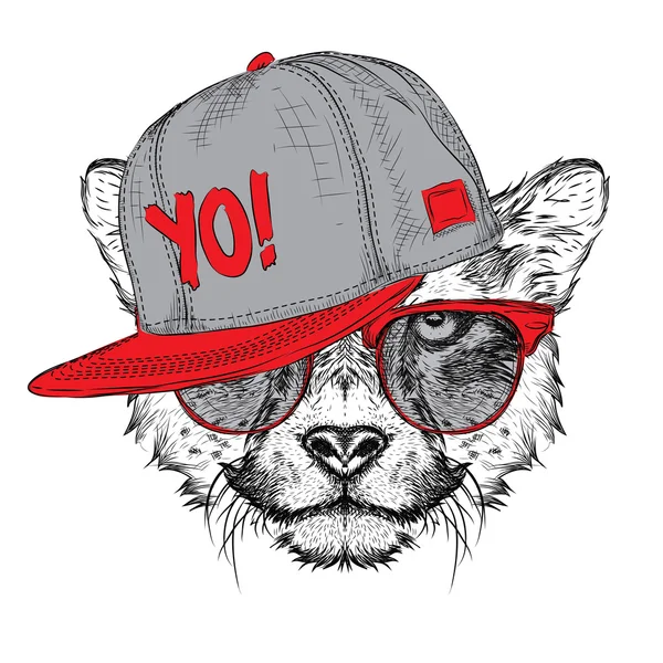 L'affiche avec l'image portrait de guépard en chapeau hip-hop. Illustration vectorielle . — Image vectorielle