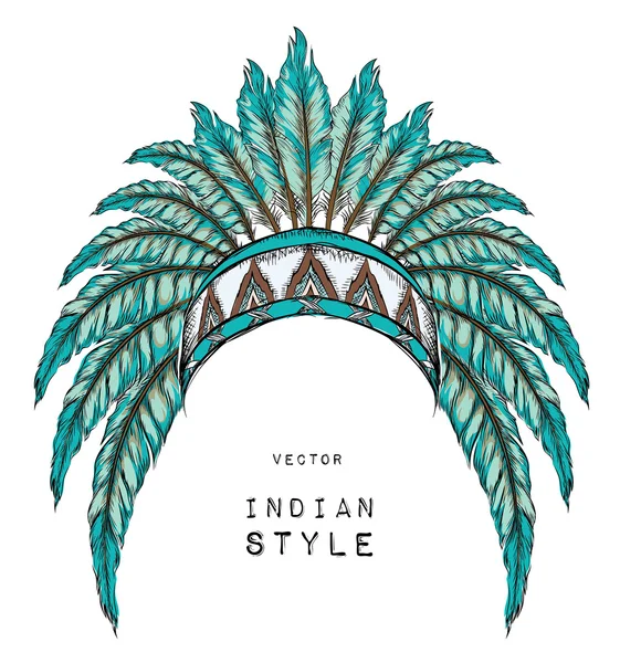 아메리카 원주민 인디언 수석 색깔. 빨간색과 검은색 바퀴벌레입니다. 이 글의 인도 깃털 머리 장식. — 스톡 벡터
