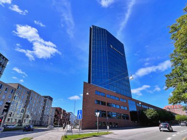 26.08.2025. Aarhus sokağı. Aarhus City, Danimarka 'daki binaların mimarisi. Yaz boyunca İskandinavya 'ya seyahat. Üst hedef