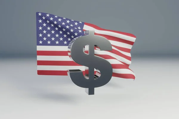 United States Dollar Symbol Front National Flag Silver — Stock Photo, Image