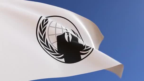 Hacktivist Anonymous Flag Waving Wind — Stock Video