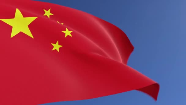 Bandera China Ondeando Viento — Vídeo de stock