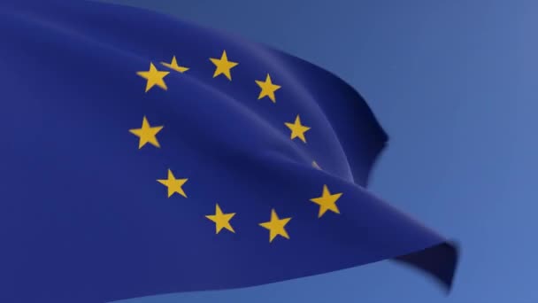 3D欧州連合の旗が風になびく — ストック動画