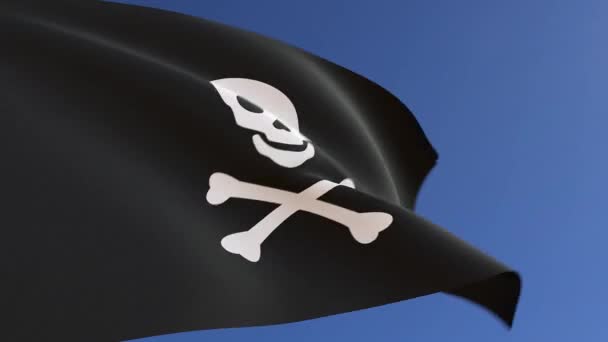 Pirat Flagga Jolly Roger Vifta Vinden — Stockvideo