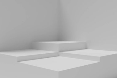 Blank white product podium pedestal, a platform for design, stage platform, showcase, isolated on minimalism gray abstract background with shadow. 3D rendering clipart