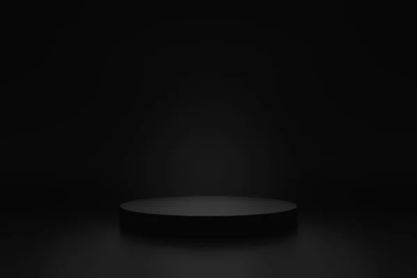 Simple blank luxury black gradient background with product display platform. Empty studio with circle podium pedestal on a black backdrop. 3D rendering