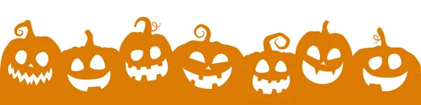 Feliz Banner Halloween Com Abóboras Laranja Engraçado Cortar Silhuetas Fundo —  Vetores de Stock