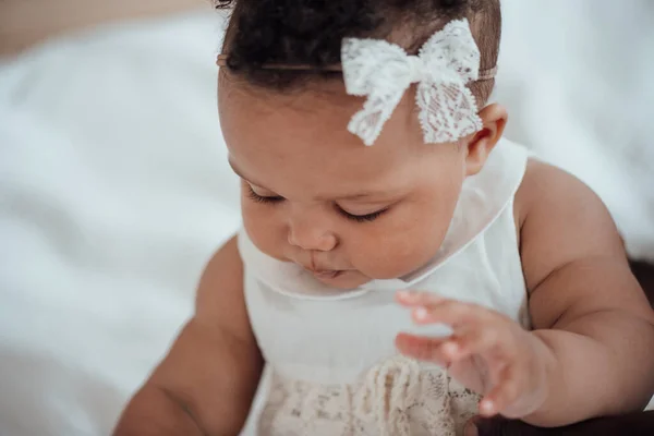 Selective Focus Adorable Infant Home — Stock Photo, Image