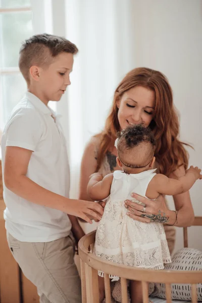 Happy Mother Her Two Children — Stock Photo, Image