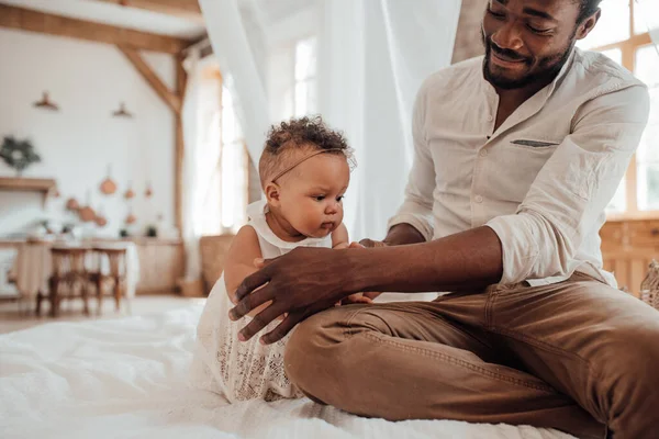 Father Baby Connection Happy Black Man Bonding Cute Infant Child Royalty Free Stock Photos