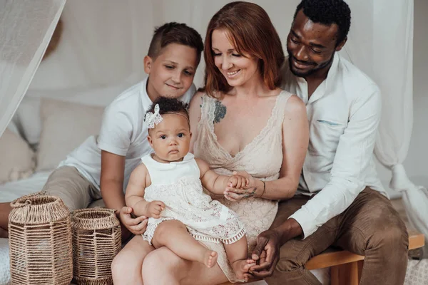 Joyful Interracial Couple Children Family Portrait Royalty Free Stock Photos