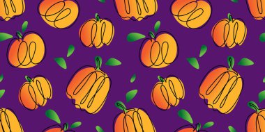 Kusursuz düşüş şekli. Menekşe arkaplanda bir sürü turuncu balkabağı