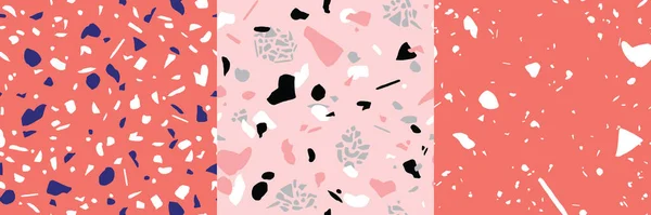 Modelli Terrazzo Senza Cuciture Nei Toni Del Corallo Rosa Nero — Vettoriale Stock