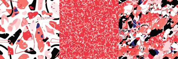Padrões Terrazzo Sem Costura Tons Coral Rosa Preto Cinza Azul —  Vetores de Stock