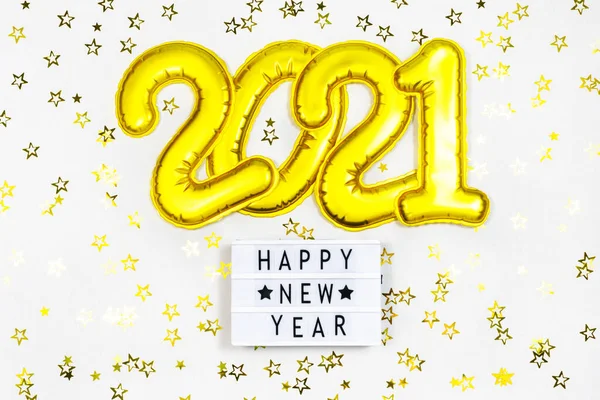 2021 Numbers Happy New Year Board Letter Text Golden Metallic — Stock Photo, Image
