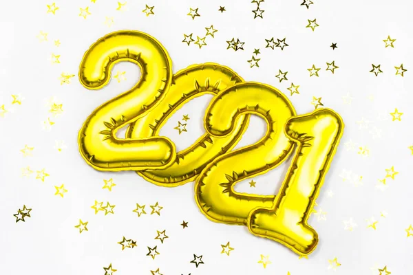 2021 Happy New Year Numbers Text Golden Metallic Foil Balloons — Stock Photo, Image