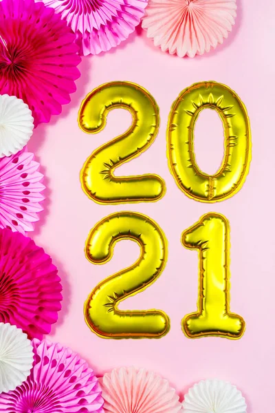 2021 Numbers Pink Paper Decoration Happy New Year Party Background — Stock Photo, Image