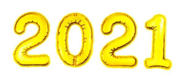 2021 New Year numbers. Golden metallic foil balloons isolated on white. Christmas party holiday decor — Stock Photo, Image