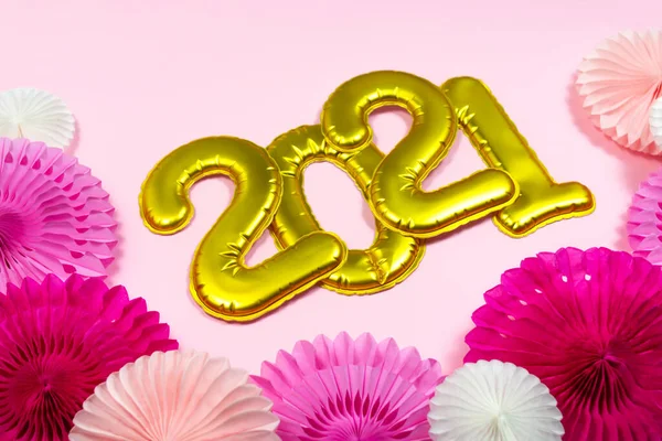 2021 Numbers Pink Paper Decoration Happy New Year Party Background — Stock Photo, Image