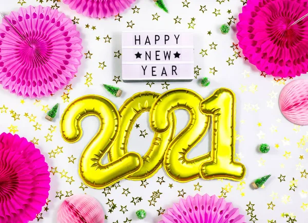 2021 Numbers Happy New Year Board Letter Text Pink Paper — Stock Photo, Image
