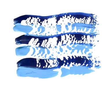 El yapımı fırça lekesi beyaza izole edilmiş. Koyu mavi ve açık mavi renkler. Dalga şekli sanat vuruşu