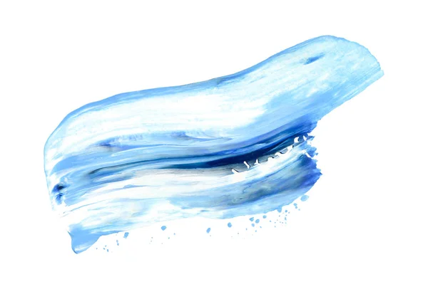 Mancha de pincel dibujada a mano aislada en blanco. Colores azul oscuro y azul claro. Ola forma arte golpe —  Fotos de Stock