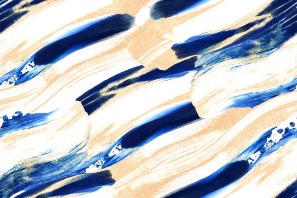 Mão desenhada azul e ouro pincelada swash padrão sem costura. Paint swatch smear fundo papel de parede — Fotografia de Stock