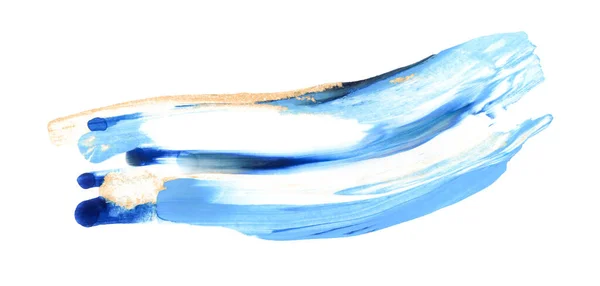 Pincel azul y dorado dibujado a mano aislado sobre fondo blanco. Brillante fiesta glamour textura salpicadura —  Fotos de Stock