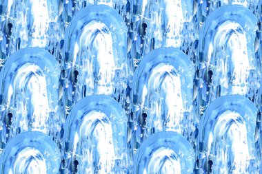 Kusursuz desenli boya lekesi arkaplanı. El çizimi mavi ve beyaz akrilik fırça darbesi. Yuvarlak kemer darbesi duvar kağıdı. Soyut yaratıcı doku sıçrama tekrarlayıcı kırpma