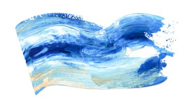 El yapımı fırça lekesi beyaz arka planda izole edilmiş. Koyu mavi ve açık mavi renkler. Dalga şeklindeki sanat vuruşu soyut sanat duokrom örneği. Kart ve karşılama tasarımı için dekoratif öge.