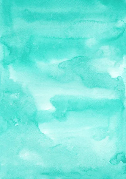 Abstraktes türkisfarbenes Aquarell mit handgemaltem Hintergrund, strukturierte Spritzeffekte. Trendy sonnengebackene Minzfarbe — Stockfoto