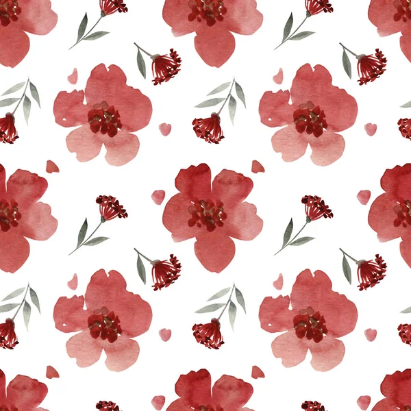 Blommig bakgrund för utskrift. Akvarellröda blommor. — Stockfoto