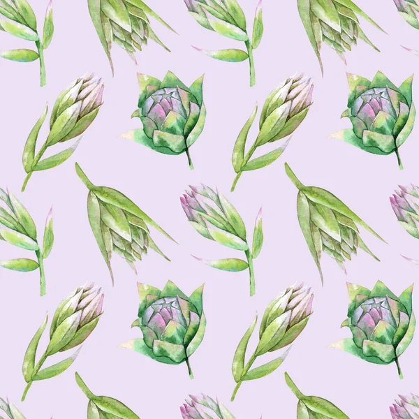 Akvarelové zelené pupeny lilií. Bezešvé vzory. — Stock fotografie